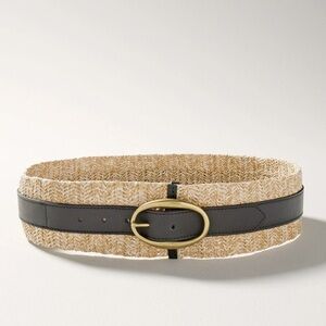 NEW WHBM $89 wide straw belt Elegant Black and Tan size XL